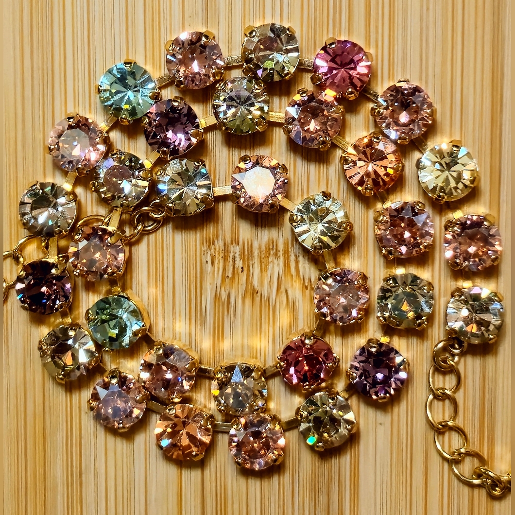 Multicolor Fruit Salad Crystals In Classic Tennis Necklace In 14k Gold Plated